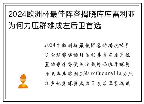2024欧洲杯最佳阵容揭晓库库雷利亚为何力压群雄成左后卫首选